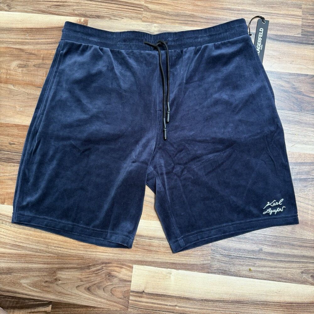 Karl Lagerfeld Men’s French Terry Shorts Velour Stretch Comfort Soft Navy L NWT